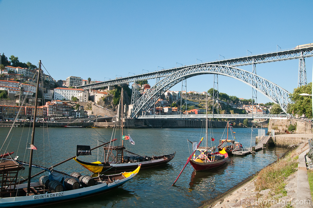 Luis I Bridge  over the Douro River and Rabelo boats 